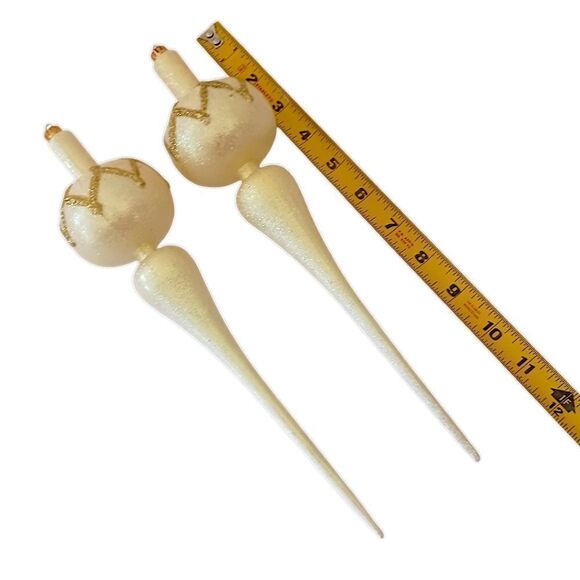 2 LARGE Glass Teardrop Finial Ornaments 12" Christmas Hand Blown Iridescent Vtg. - Picture 2 of 14